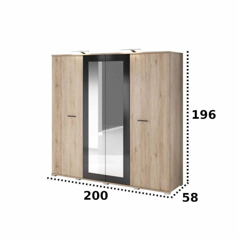 Dressing Roby, san remo + negru, 200 x 196 x 58 cm