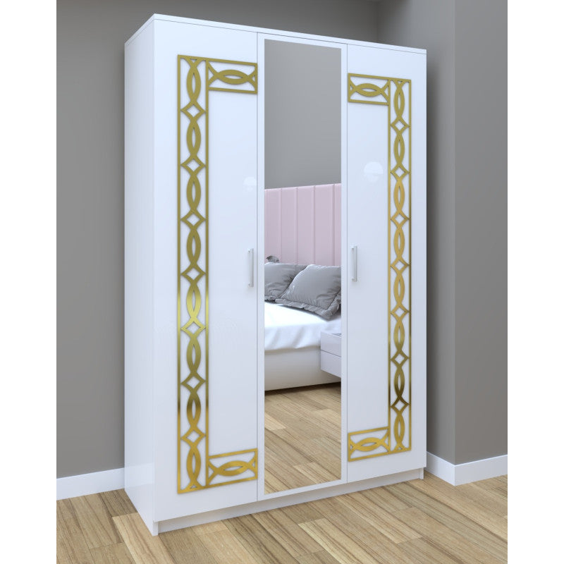Dressing Star Daria Gold 123 cm alb cu usi albe cu oglinda