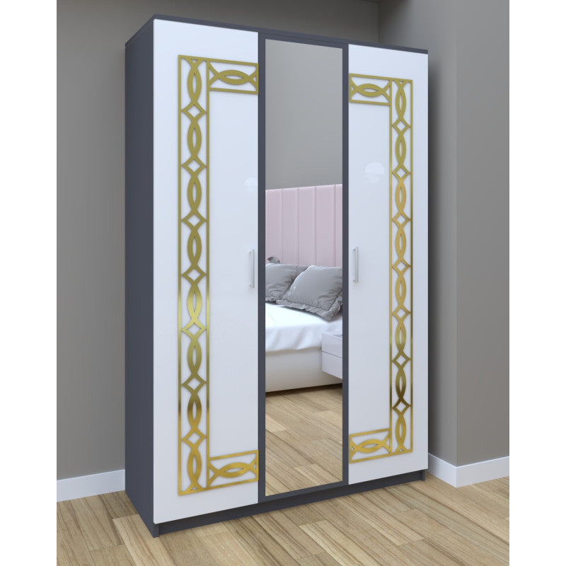 Dressing Star Daria Gold 123 cm gri cu usi albe cu oglinda