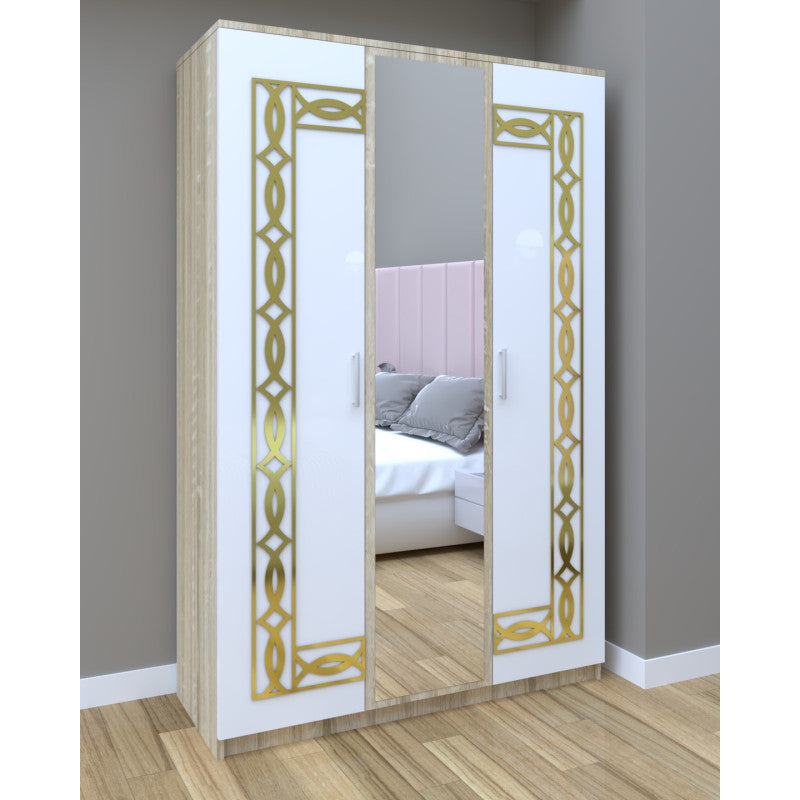 Dressing Star Daria Gold 123 cm sonoma cu usi albe cu oglinda
