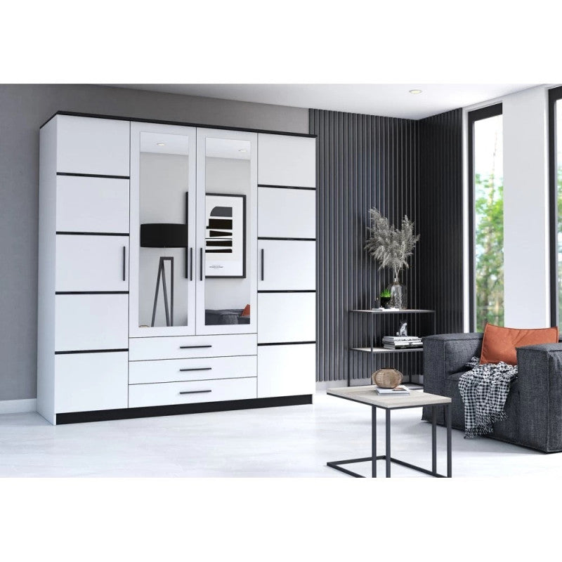 Dressing Szantal 4D, alb/negru, 200 x 210 x 64 cm