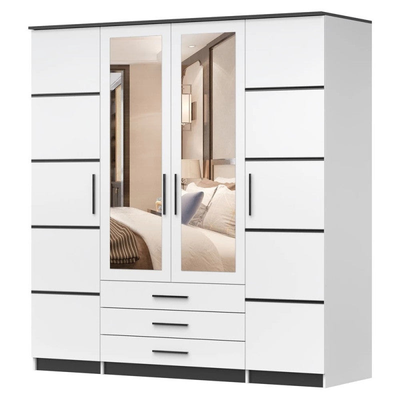 Dressing Szantal 4D, alb/negru, 200 x 210 x 64 cm