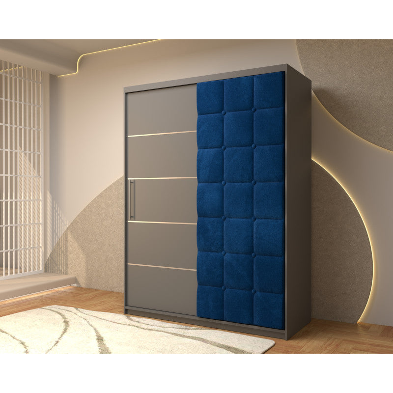 Dressing Tapitat Regal Gri cu usa tapitata Albastra 150x200 cm