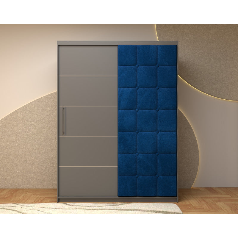 Dressing Tapitat Regal Gri cu usa tapitata Albastra 150x200 cm