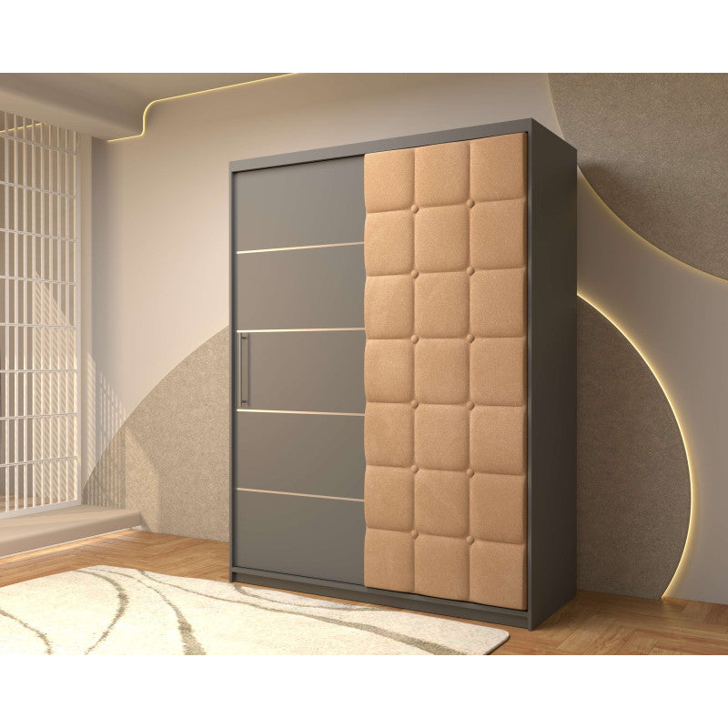 Dressing Tapitat Regal Gri cu usa tapitata Bej 150x200 cm