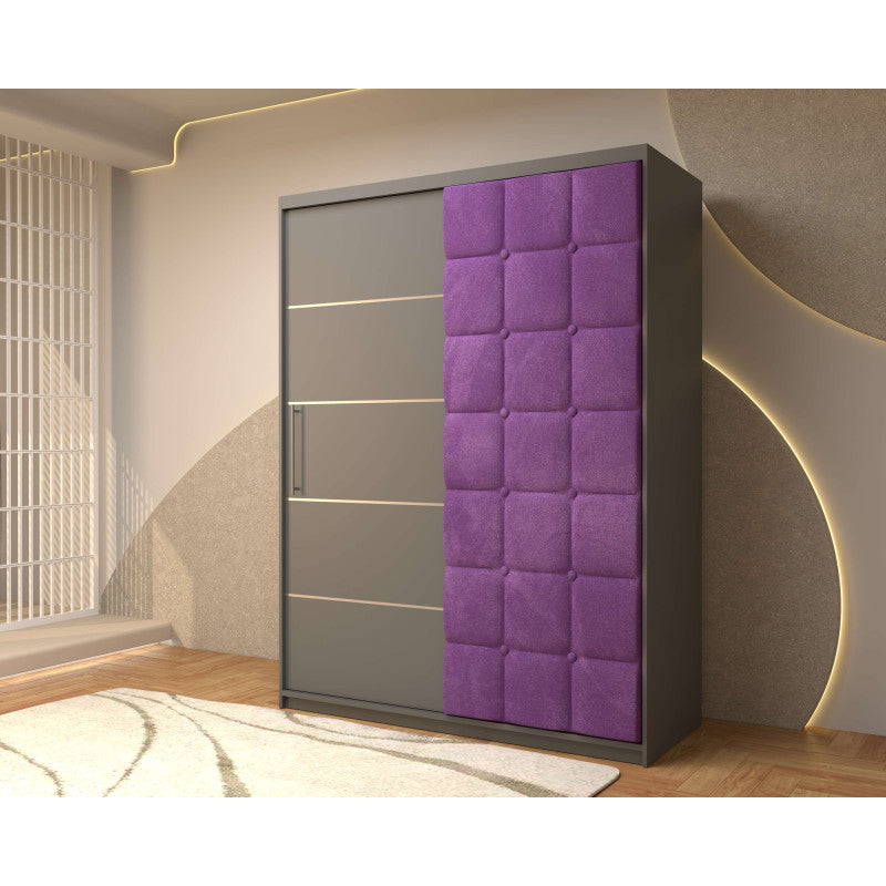 Dressing Tapitat Regal Gri cu usa tapitata Mov 150x200 cm