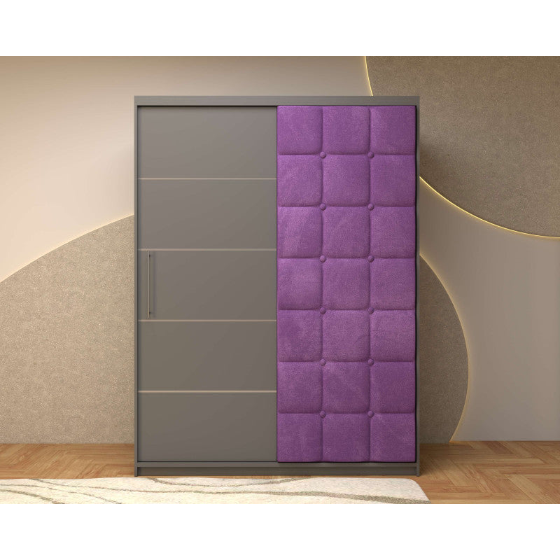 Dressing Tapitat Regal Gri cu usa tapitata Mov 150x200 cm