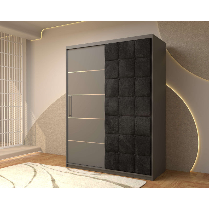 Dressing Tapitat Regal Gri cu usa tapitata Neagra 150x200 cm