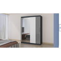 Dressing Viva 150 cm x 200 cm cu oglinda Gri cu usi glisante Albe Ornament Negru