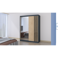 Dressing Viva 150 cm x 200 cm cu oglinda Gri cu usi glisante Sonoma Ornament Negru
