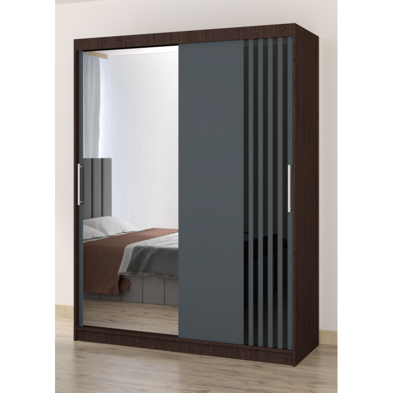 Dressing Viva 150 cm x 200 cm cu oglinda Wenghe cu usi glisante Gri Ornament Negru