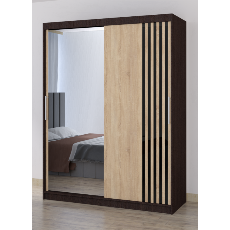 Dressing Viva 150 cm x 200 cm cu oglinda Wenghe cu usi glisante Sonoma Ornament Negru