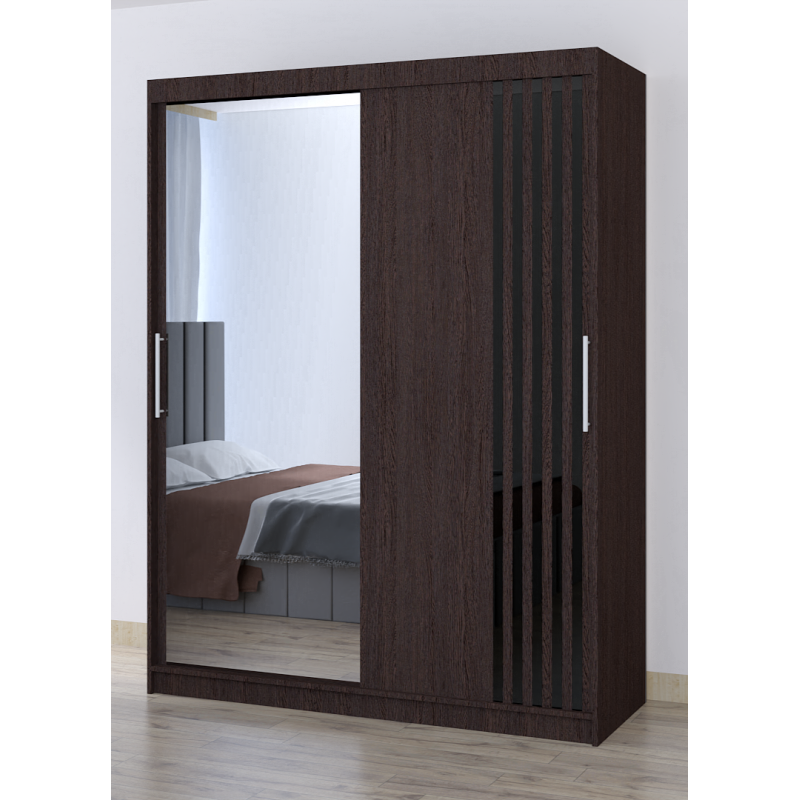 Dressing Viva 150 cm x 200 cm cu oglinda Wenghe cu usi glisante Wenghe Ornament Negru