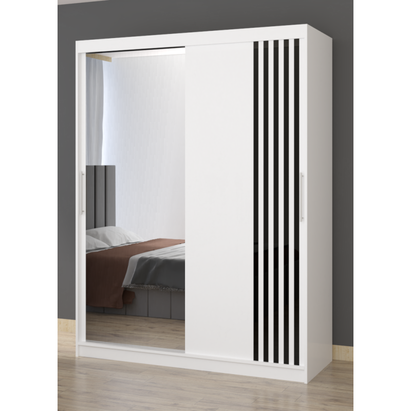 Dressing Viva Alb cu oglinda 200 x 200 cm cu usi glisante Albe si Ornamente Negre