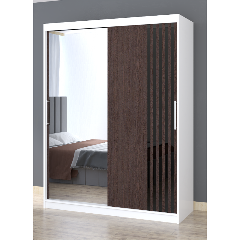 Dressing Viva Alb cu oglinda 200 x 200 cm cu usi glisante Wenge si Ornamente Negre