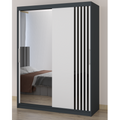 Dressing Viva Gri cu oglinda 200 x 200 cm cu usi glisante Albe si Ornamente Negre