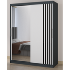 Dressing Viva Gri cu oglinda 200 x 200 cm cu usi glisante Albe si Ornamente Negre