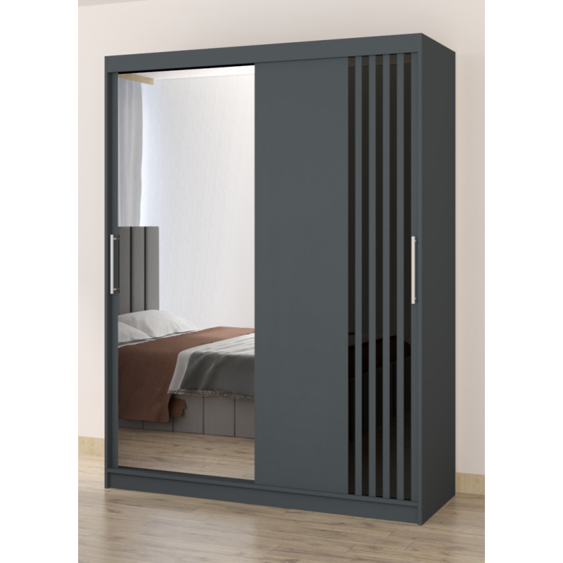 Dressing Viva Gri cu oglinda 200 x 200 cm cu usi glisante Gri si Ornamente Negre