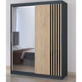 Dressing Viva Gri cu oglinda 200 x 200 cm cu usi glisante Sonoma si Ornamente Negre