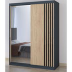 Dressing Viva Gri cu oglinda 200 x 200 cm cu usi glisante Sonoma si Ornamente Negre