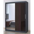 Dressing Viva Gri cu oglinda 200 x 200 cm cu usi glisante Wenge si Ornamente Negre