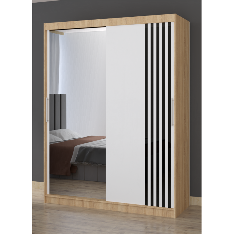 Dressing Viva Sonoma cu oglinda 200 x 200 cm cu usi glisante Albe si Ornamente Negre