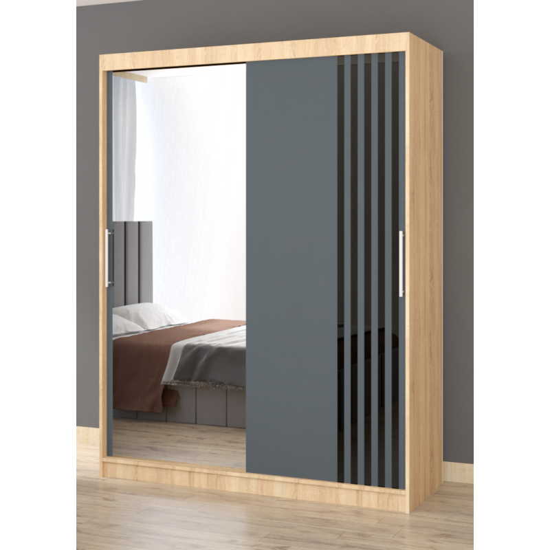 Dressing Viva Sonoma cu oglinda 200 x 200 cm cu usi glisante Gri si Ornamente Negre