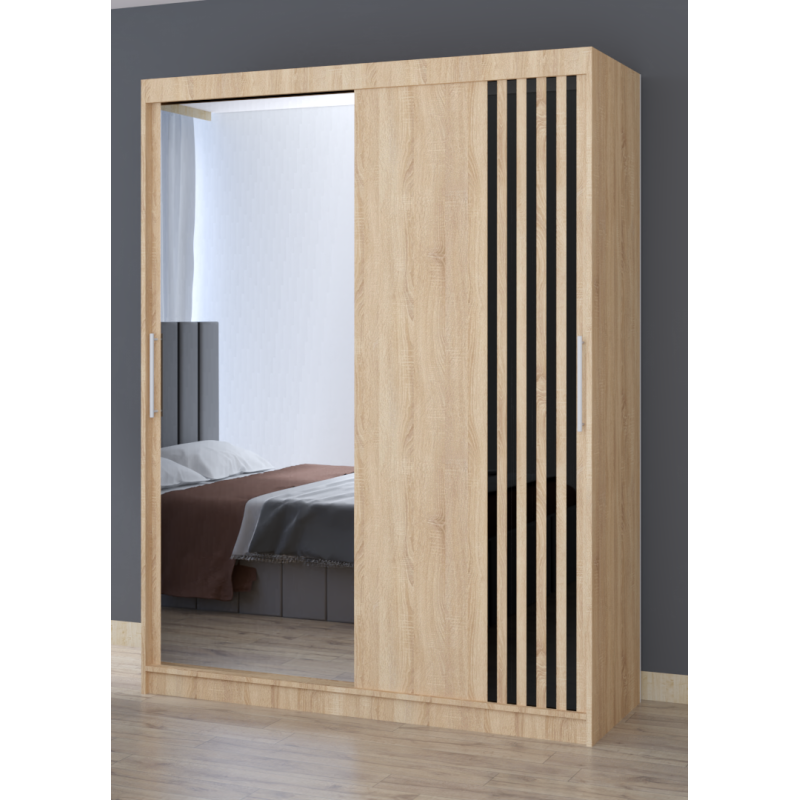 Dressing Viva Sonoma cu oglinda 200 x 200 cm cu usi glisante Sonoma si Ornamente Negre