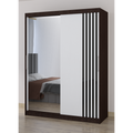Dressing Viva Wenge cu oglinda 200 x 200 cm cu usi glisante Albe si Ornamente Negre