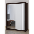 Dressing Viva Wenge cu oglinda 200 x 200 cm cu usi glisante Albe si Ornamente Negre
