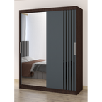 Dressing Viva Wenge cu oglinda 200 x 200 cm cu usi glisante Gri si Ornamente Negre