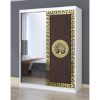 Dulap Dormitor Clara Alb cu oglinda 150 x 200 cm cu usi glisante Wenge