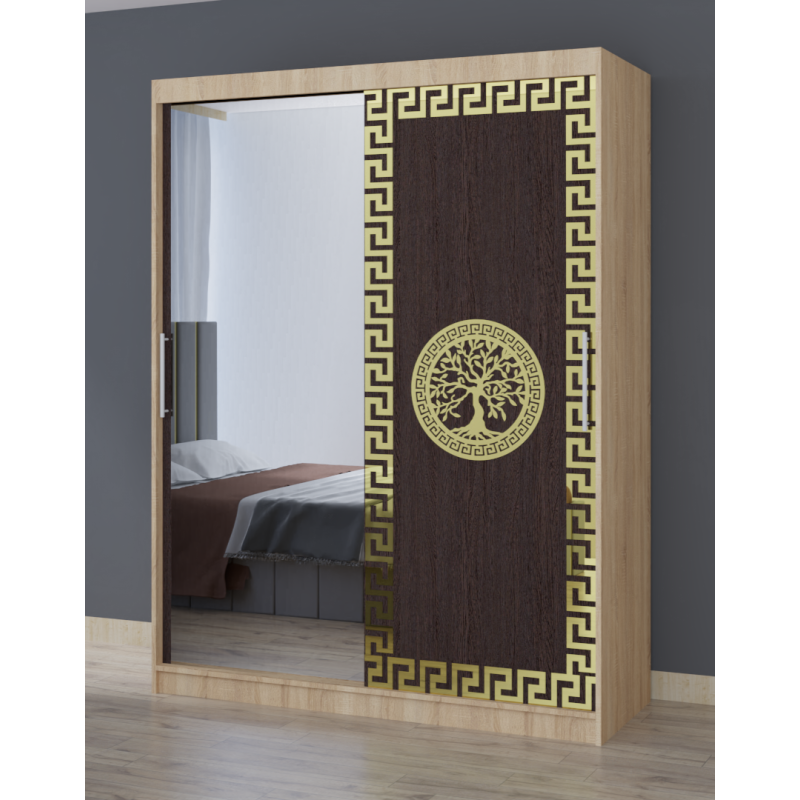 Dulap Dormitor Clara Sonoma cu oglinda 150 x 200 cm cu usi Glisante Wenge