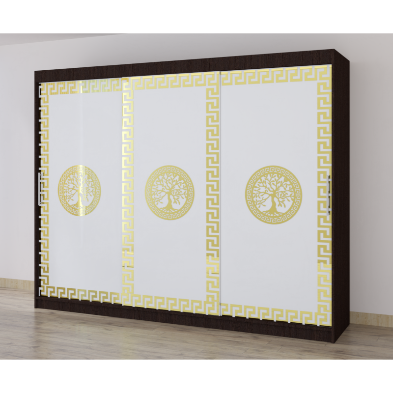 Dulap Dormitor Clara Wenge 250 x 200 cm cu usi Glisante Albe