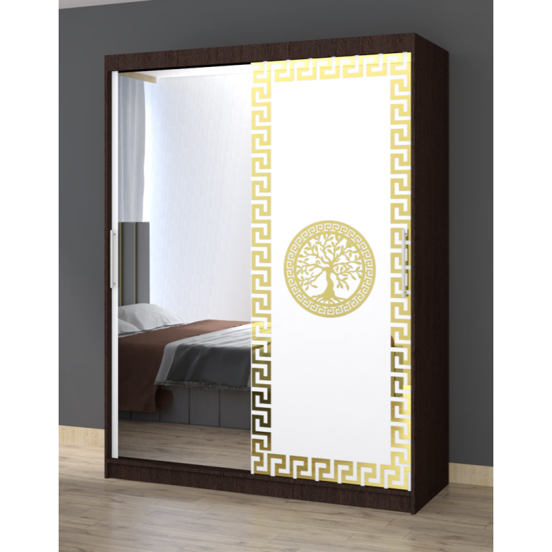 Dulap Dormitor Clara Wenge cu oglinda 150 x 200 cm cu usi Glisante Albe