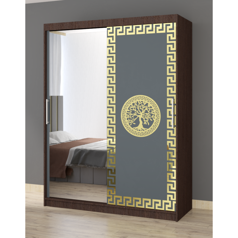 Dulap Dormitor Clara Wenge cu oglinda 150 x 200 cm cu usi Glisante Gri