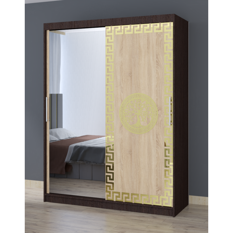 Dulap Dormitor Clara Wenge cu oglinda 150 x 200 cm cu usi Glisante Sonoma