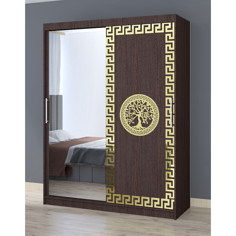 Dulap Dormitor Clara Wenge cu oglinda 150 x 200 cm cu usi Glisante Wenge
