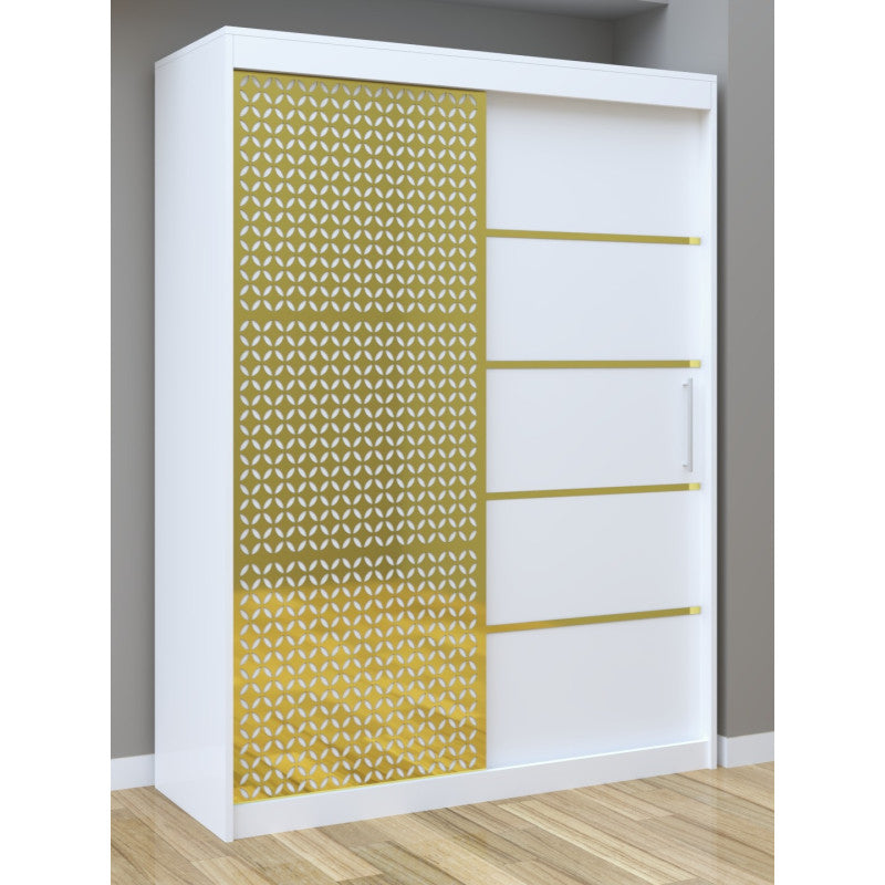 Dulap Dormitor Matei Gold 150 cm Alb cu usi Albe