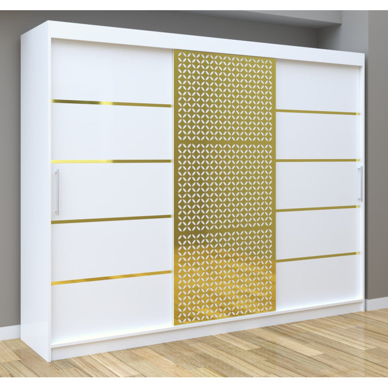 Dulap Dormitor Matei Gold 250 cm Alb cu usi Albe