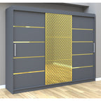 Dulap Dormitor Matei Gold 250 cm Gri cu usi Gri