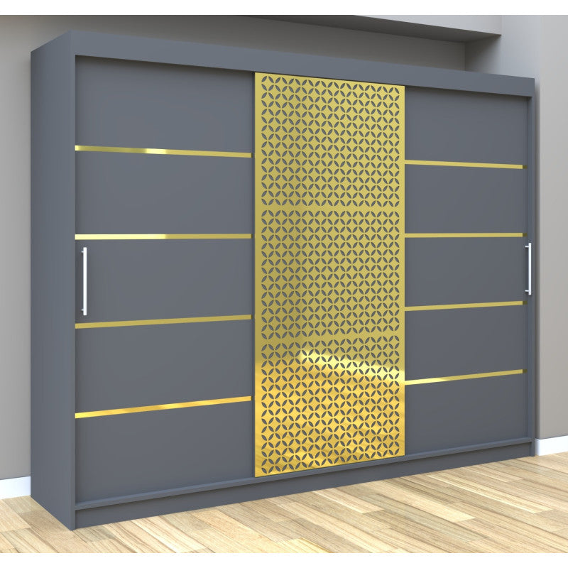 Dulap Dormitor Matei Gold 250 cm Gri cu usi Gri