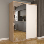 Dulap Dormitor Nova Eco 150 cm x 200 cm, cu oglinda, sonoma cu usi glisante albe