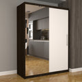 Dulap Dormitor Nova Eco 150 cm x 200 cm, cu oglinda, wenge cu usi glisante albe