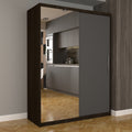 Dulap Dormitor Nova Eco 150 cm x 200 cm, cu oglinda, wenge cu usi glisante gri