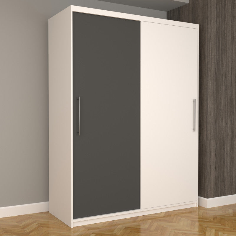 Dulap Dormitor Nova Eco 150 cm x 200 cm, fara oglinda, alb cu usi glisante gri alb