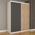 Dulap Dormitor Nova Eco 150 cm x 200 cm, fara oglinda, alb cu usi glisante gri sonoma