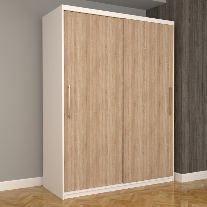 Dulap Dormitor Nova Eco 150 cm x 200 cm, fara oglinda, alb cu usi glisante sonoma