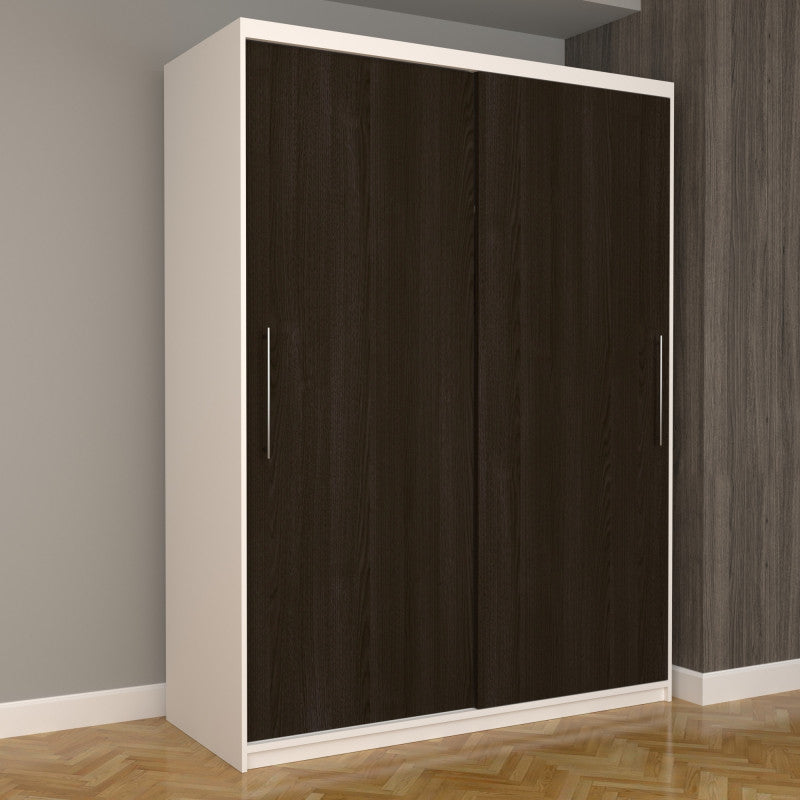 Dulap Dormitor Nova Eco 150 cm x 200 cm, fara oglinda, alb cu usi glisante wenge