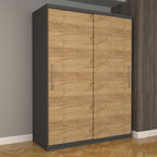Dulap Dormitor Nova Eco 150 cm x 200 cm, fara oglinda, gri cu usi glisante oak craft gold